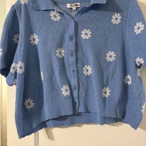 525 America Blue Cardigan sweater with Floral Design